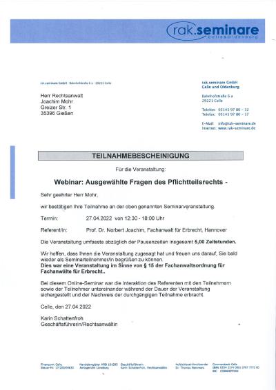 Ausgewählte Fragen des Pflichtteilsrechts