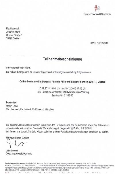 Aktuelle Fälle und Entscheidungen zum Erbrecht 2015 