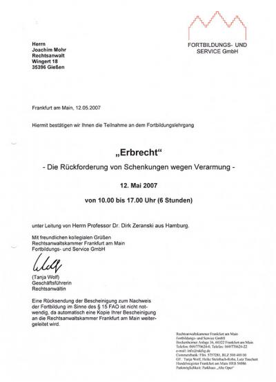 Erbrecht - Rückforderung von Schenkungen