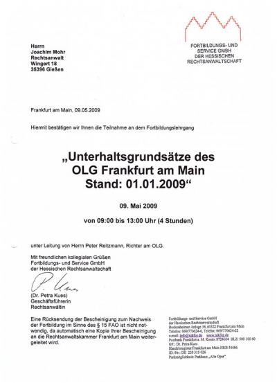 Unterhaltsgrundsätze des OLG Frankfurt